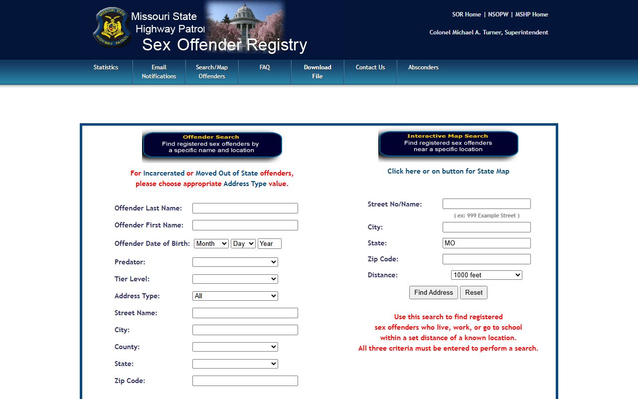 Texas County inmate records MSHP sex offender registry search source