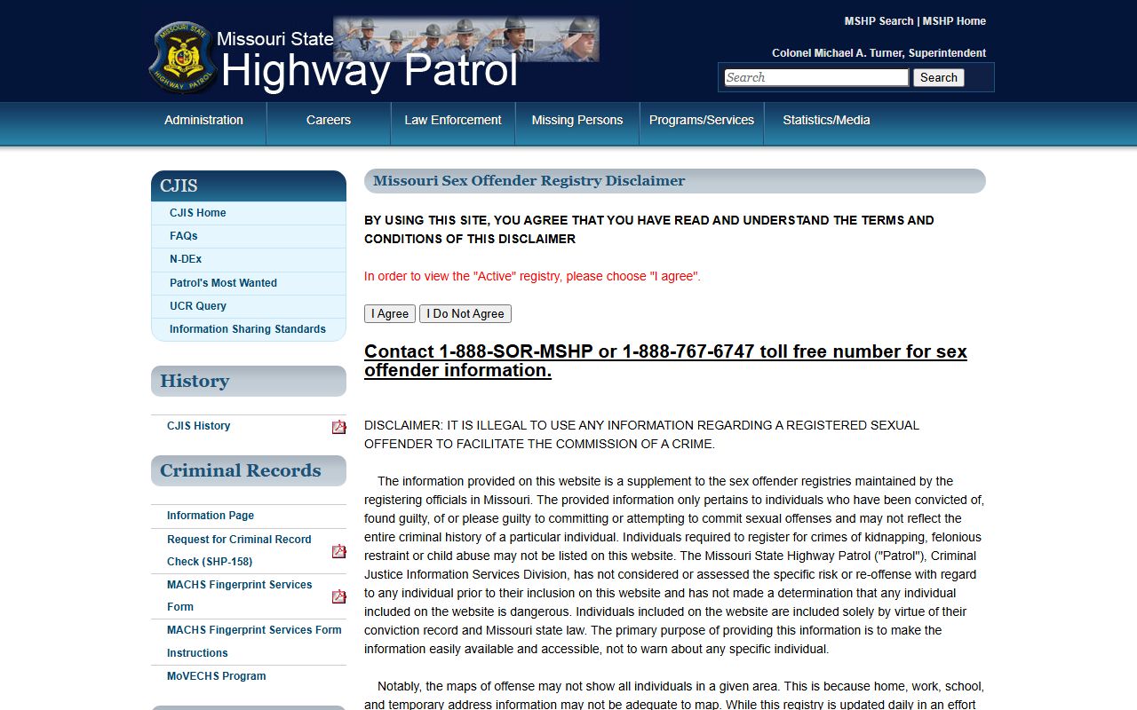 Texas County inmate records MSHP sex offender registry information source