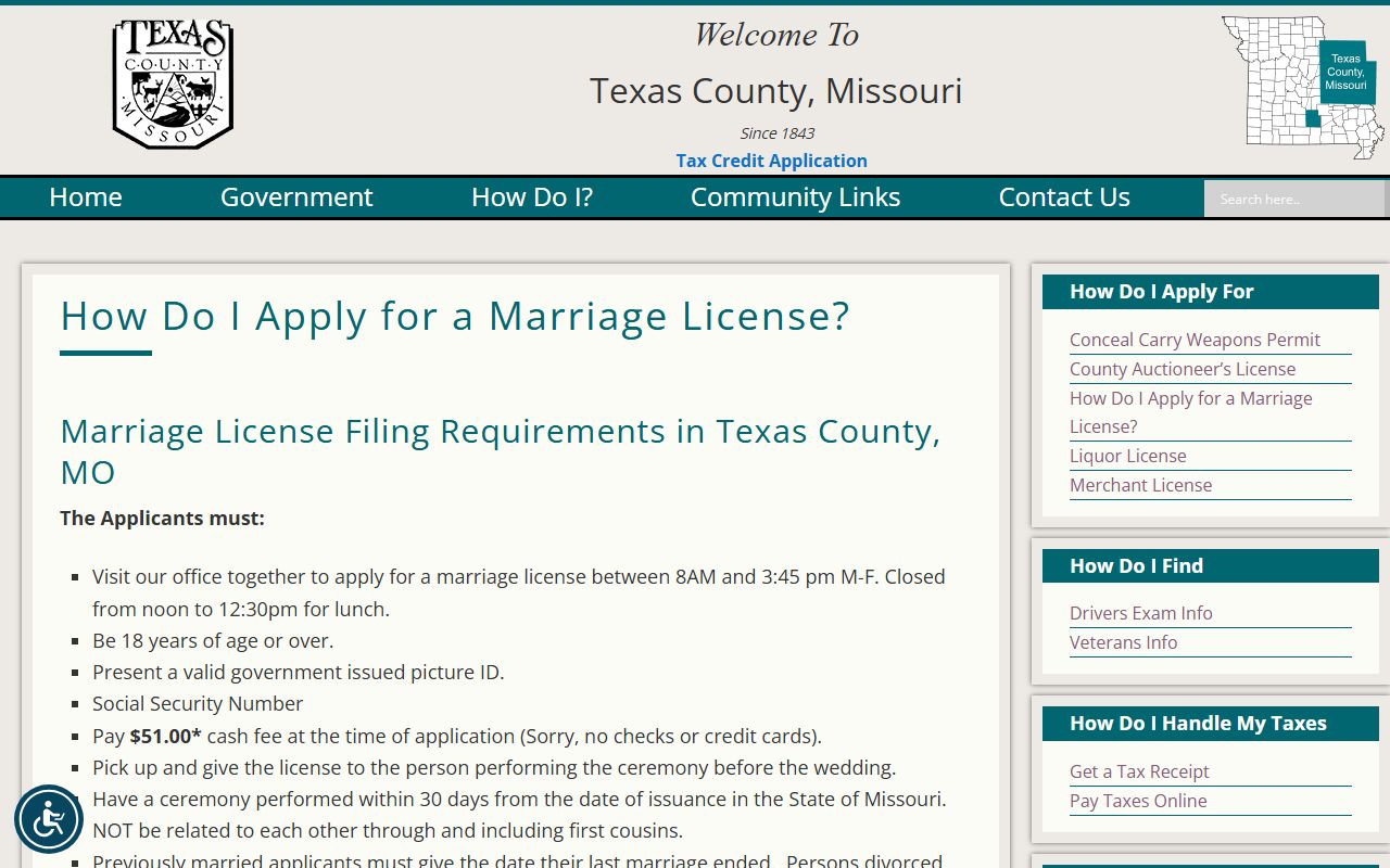 Texas County marriage records marriage license page