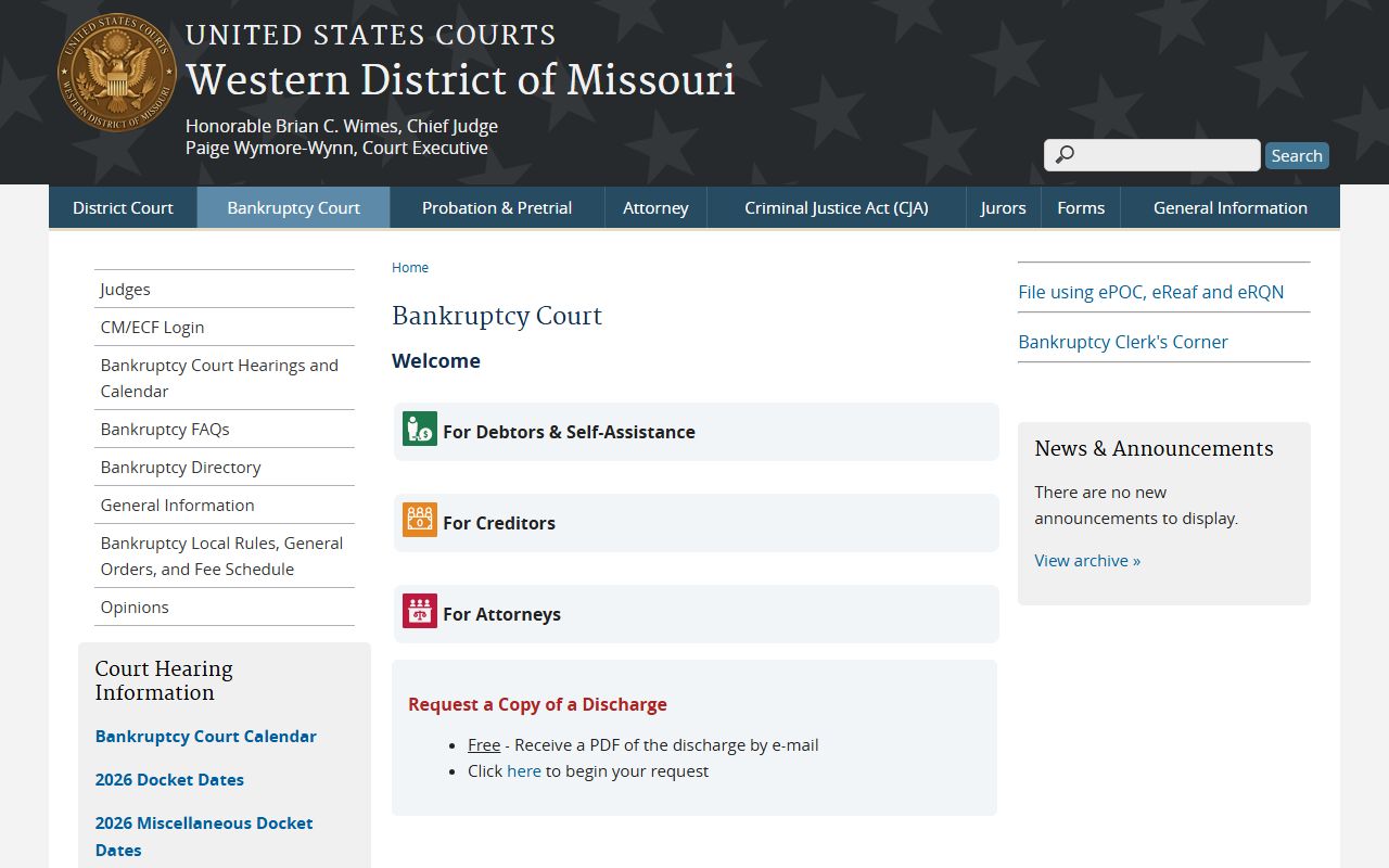 Texas County probate records Western District of Missouri bankruptcy information